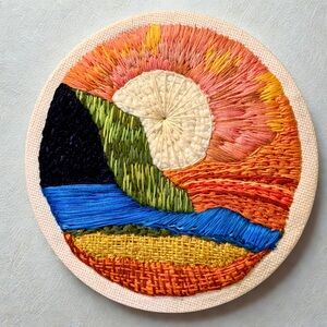 "Sun-Drenched Horizon" – Original Hand-Embryoidered Fiber Art
